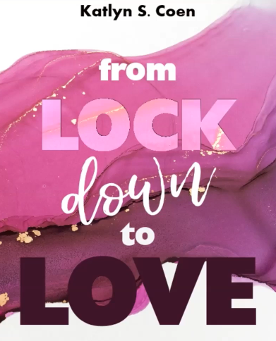 Buchcover mit dem Titel "from LOCK down to LOVE" und einem pink-lila Hintergrund.